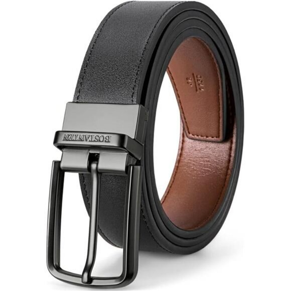 Mens Reversible Leather Belt Dress Casual Golf Adjustable Cut to Fit Buckle - Picture 1 of 7